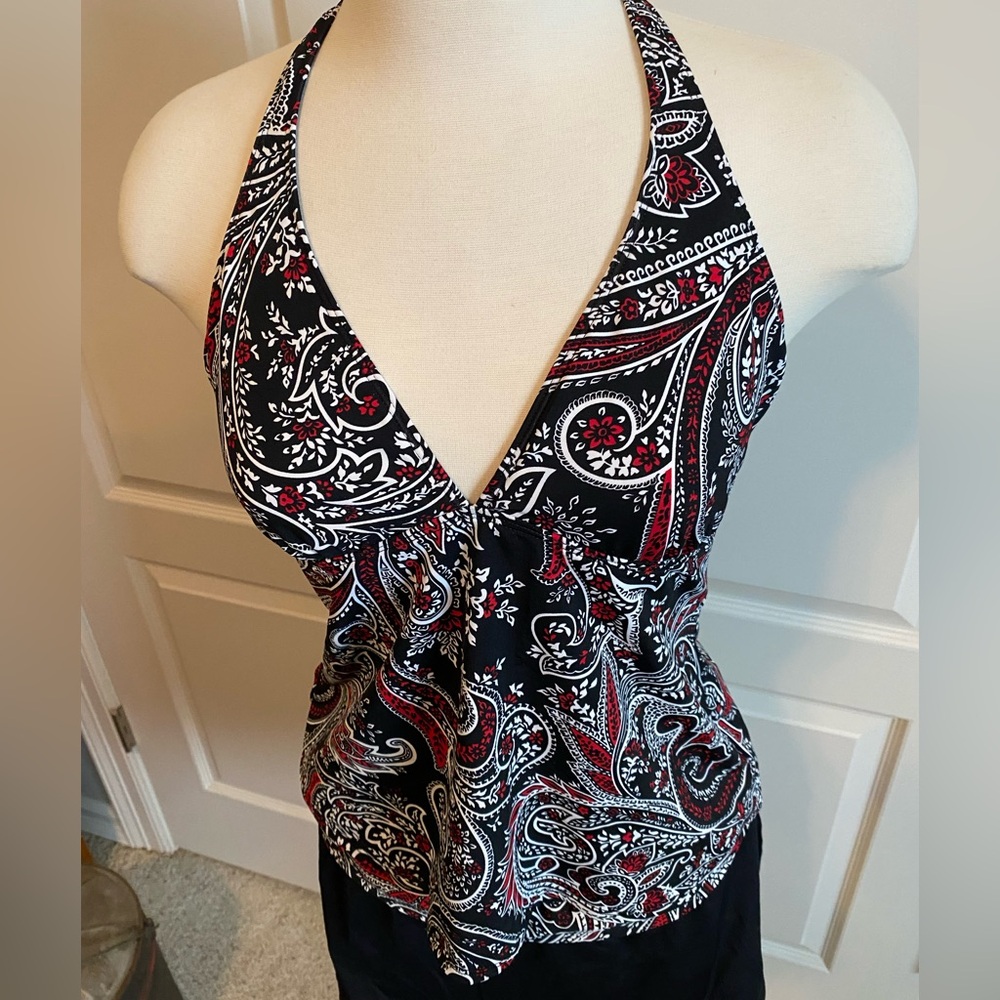 Ralph Lauren Swim Tankini Womens Paisley Red Black Top 14 Bottom 12 - Picture 2 of 7